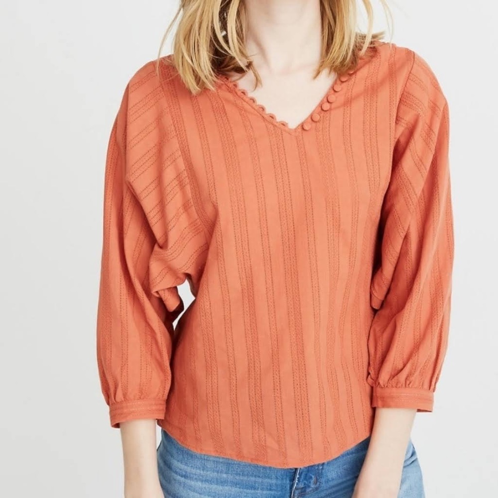 EUC Madewell puff sleeve raglan peasant top burnt orange tan rust
